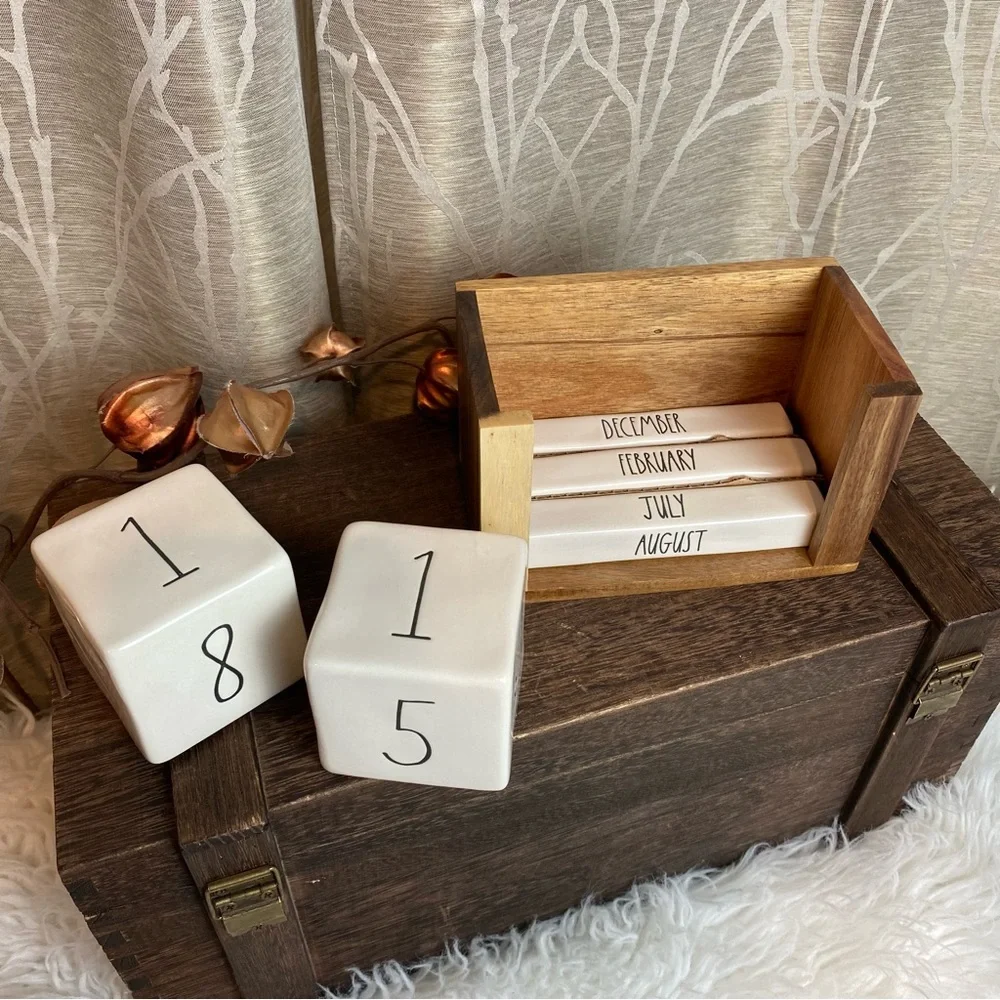 Rae Dunn Wooden Perpetual Calendar with White Blocks